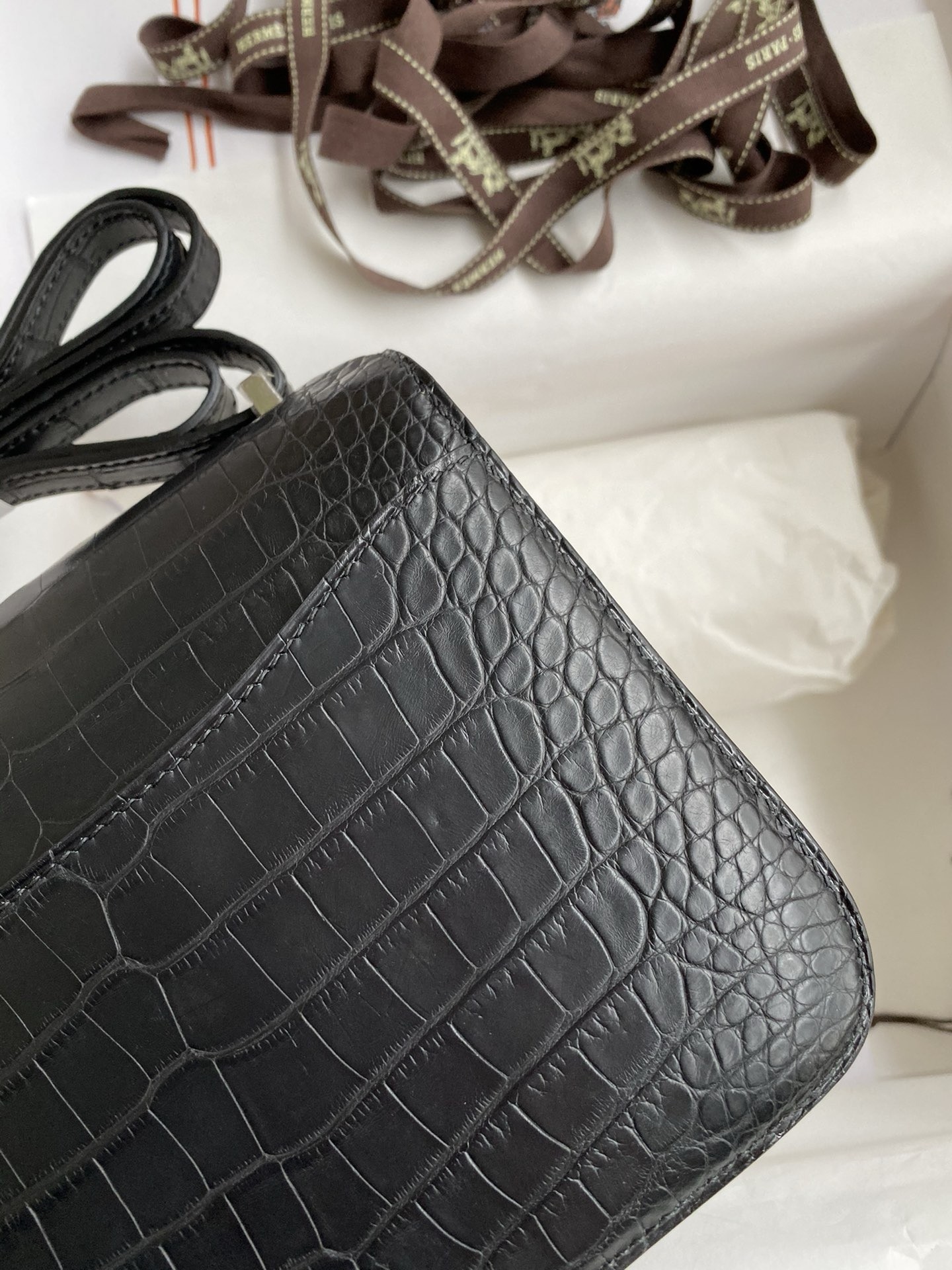 Hermes Constance 18 Handmade Bag in Black Matte Alligator Leather