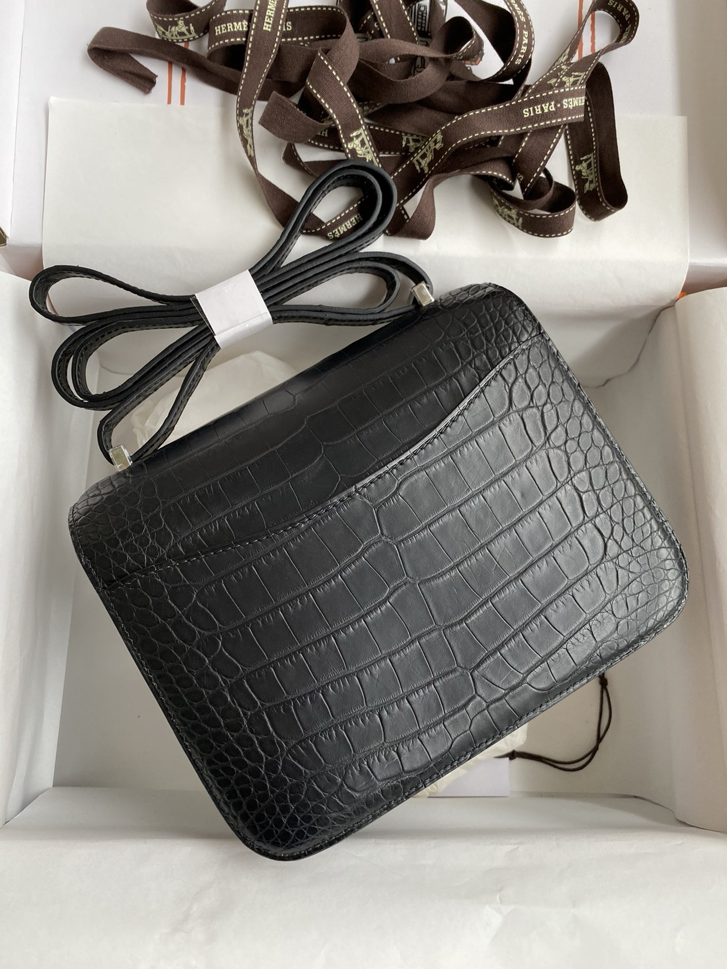 Hermes Constance 18 Handmade Bag in Black Matte Alligator Leather