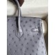 Hermes Birkin 25 Retourne Handmade Bag in Gris Agate Ostrich Leather