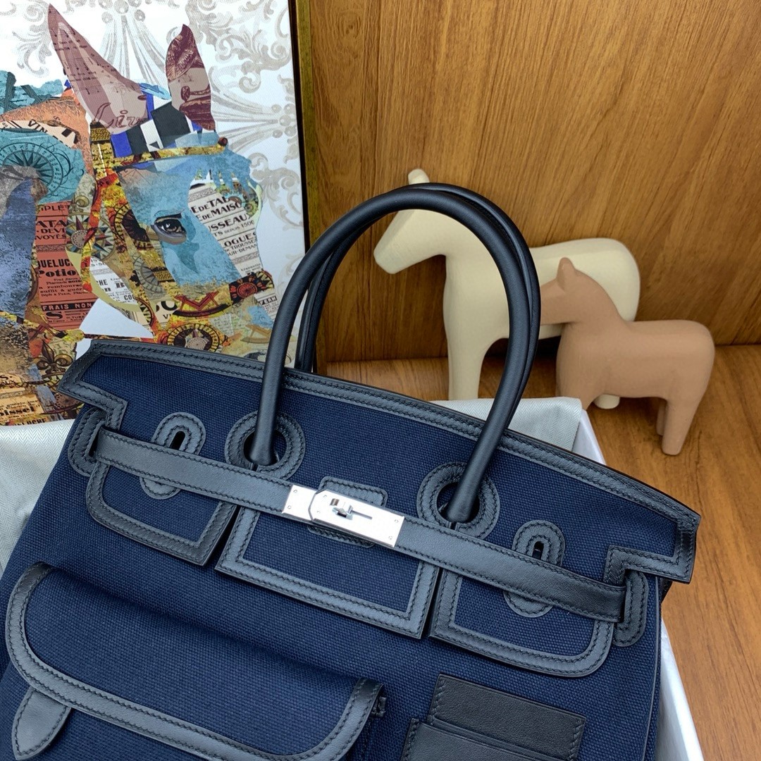 Hermes Cargo Birkin 35cm Limited-edition Bag in Navy Blue Canvas