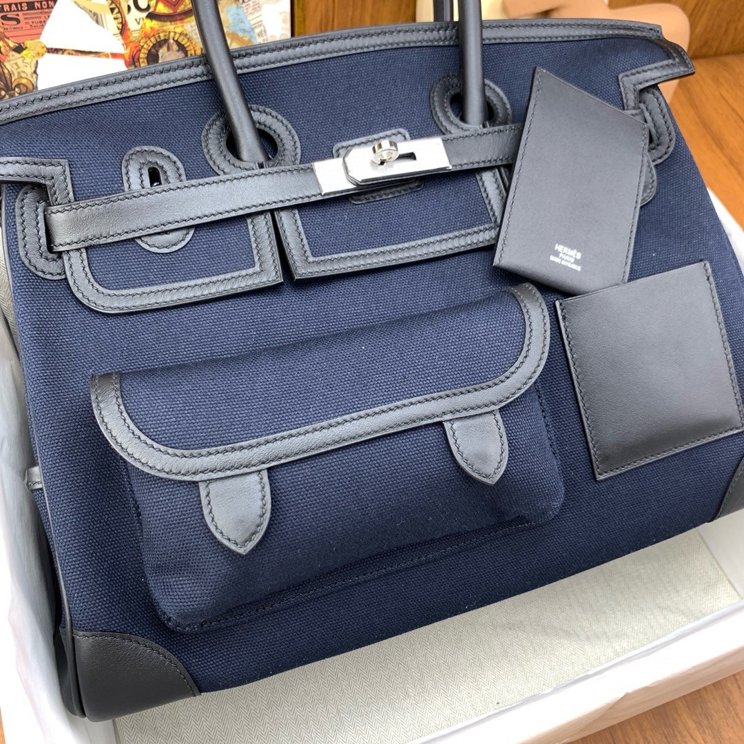 Hermes Cargo Birkin 35cm Limited-edition Bag in Navy Blue Canvas