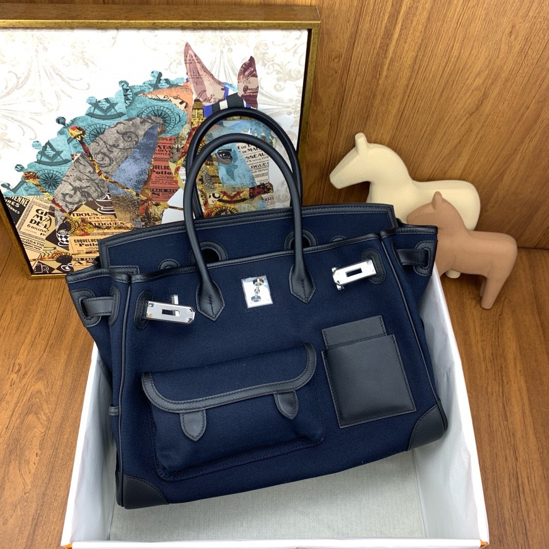 Hermes Cargo Birkin 35cm Limited-edition Bag in Navy Blue Canvas