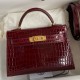 Hermes Kelly Mini II Sellier Handmade Bag in Bordeaux Shiny Alligator Leather