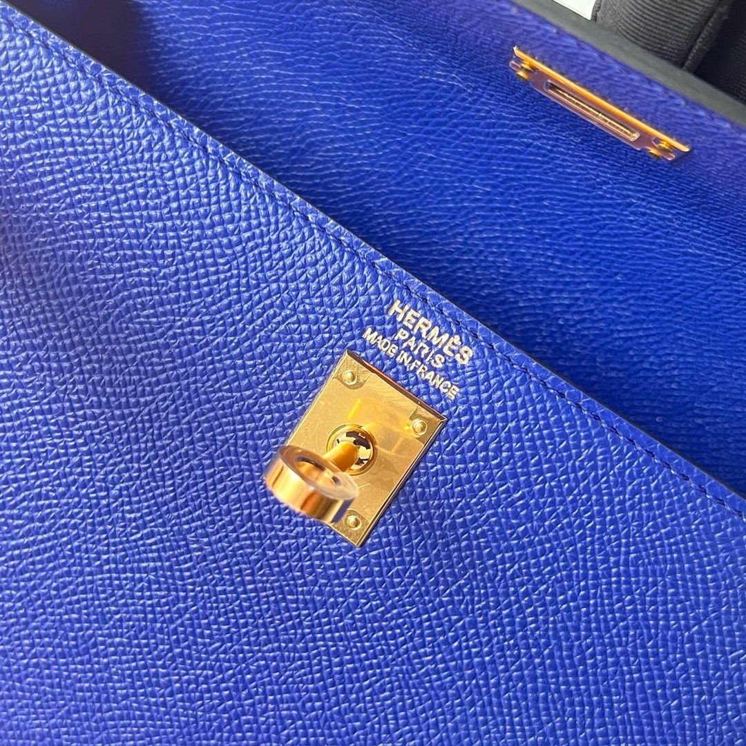 Hermes Kelly Sellier 25 Handmade Bag in Blue Electric Epsom Calfskin