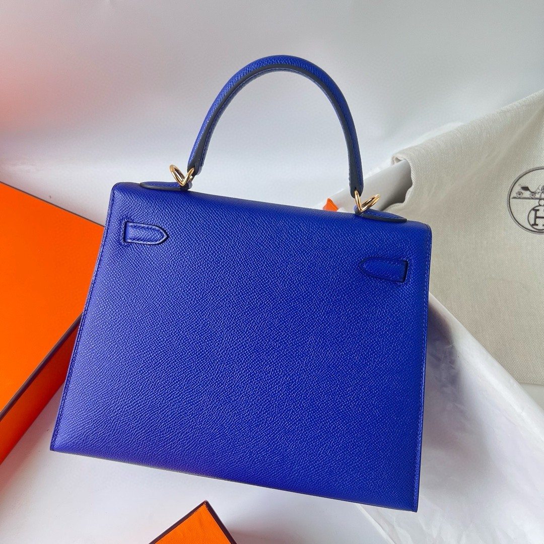 Hermes Kelly Sellier 25 Handmade Bag in Blue Electric Epsom Calfskin