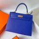 Hermes Kelly Sellier 25 Handmade Bag in Blue Electric Epsom Calfskin