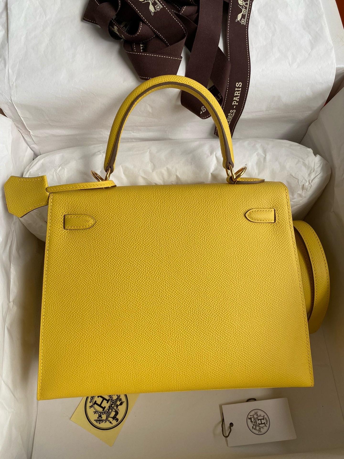 Hermes Kelly Sellier 25 Handmade Bag in Jaune de Naples Epsom Calfskin