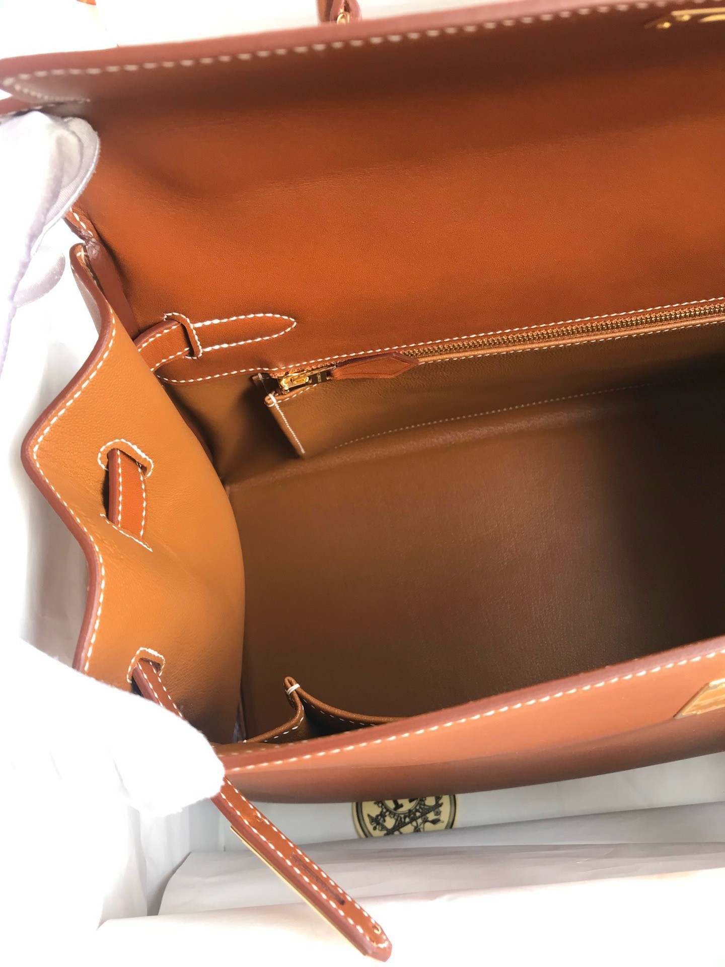 Hermes Kelly Retourne 35 Handmade Bag in Gold Barenia Calfskin