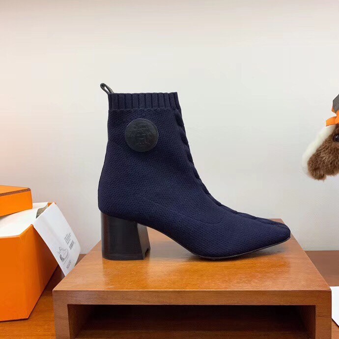 Hermes Volver 60 Ankle Boot In Blue Knit