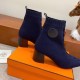 Hermes Volver 60 Ankle Boot In Blue Knit