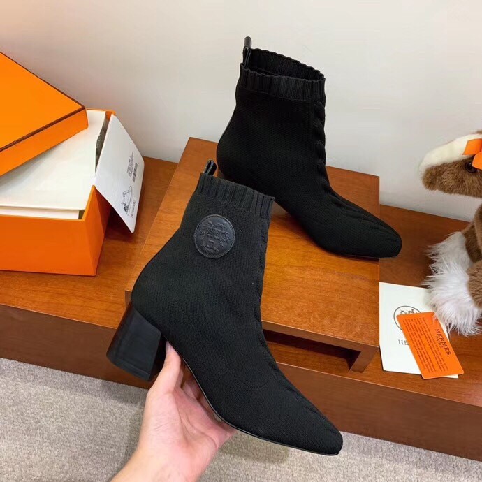 Hermes Volver 60 Ankle Boot In Black Knit