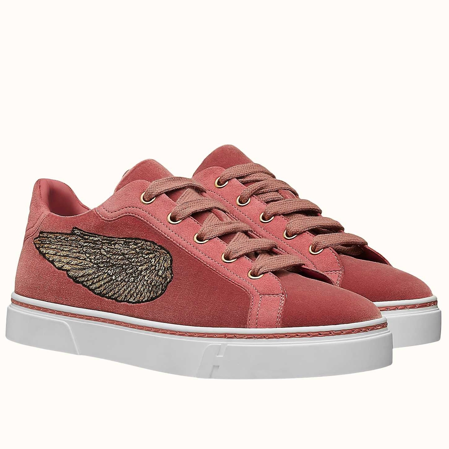 Hermes Velvet Sneakers In Pink Velvet With Embroidered Wing Patch