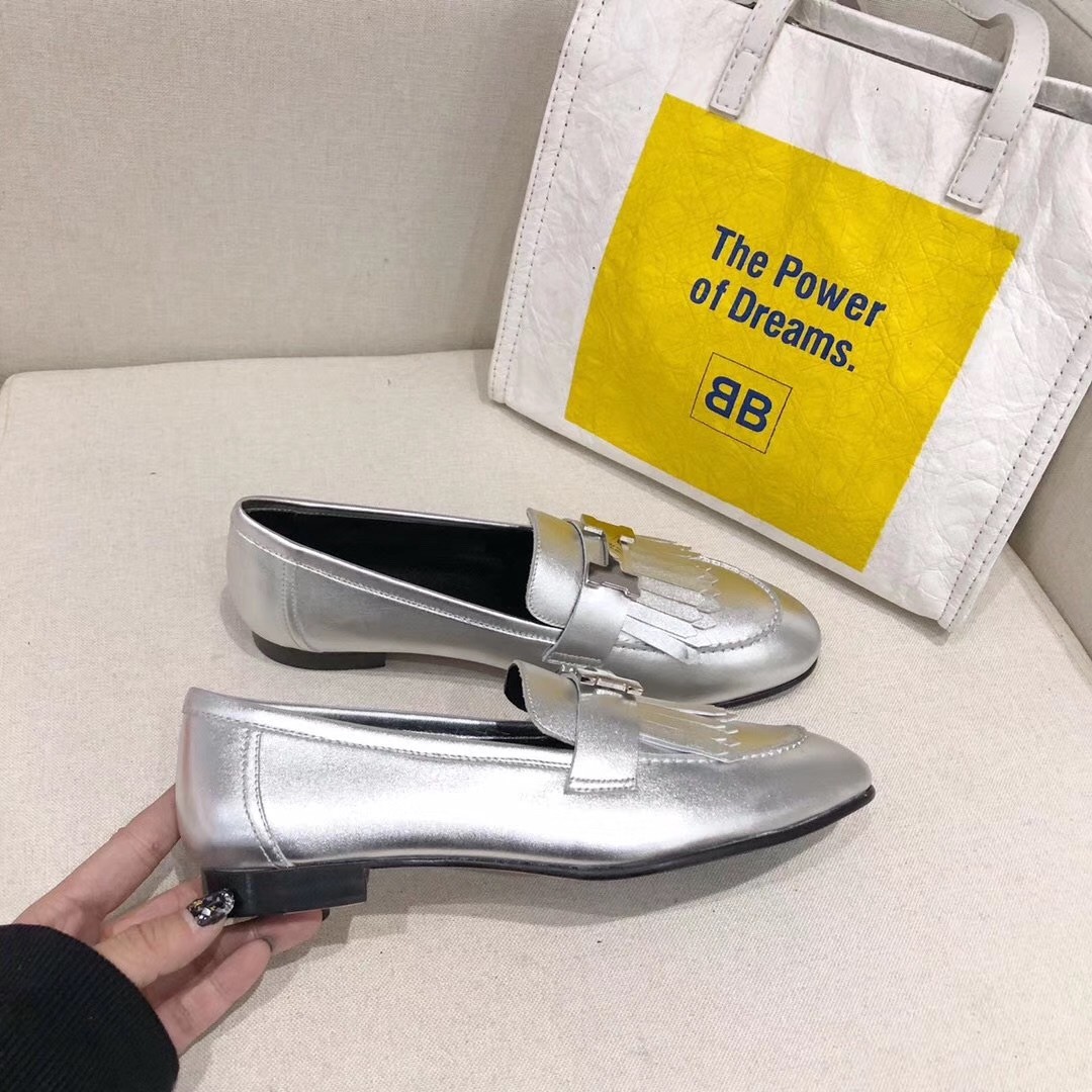 Hermes Royal Loafers In Silver Metallic Lambskin