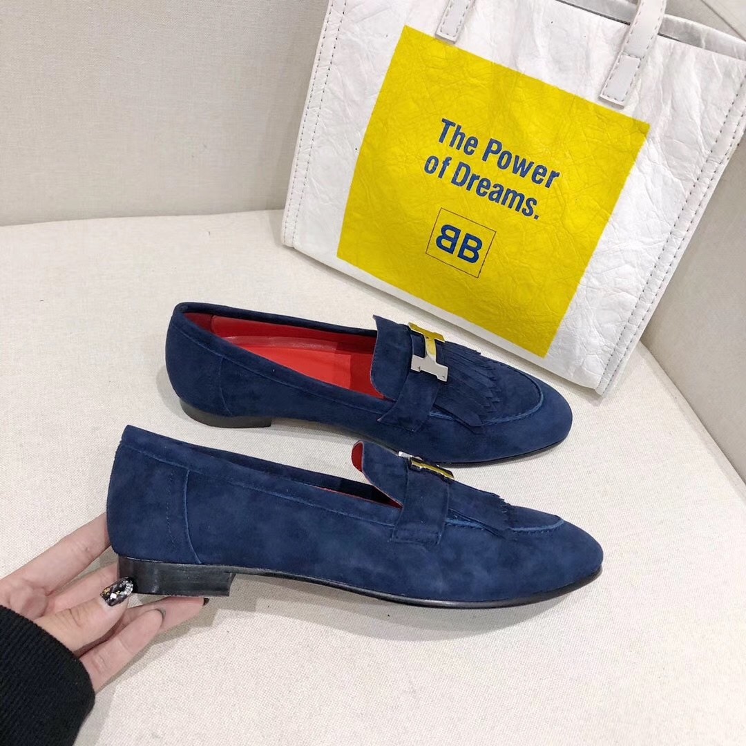 Hermes Royal Loafers In Blue Suede Leather