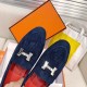 Hermes Royal Loafers In Blue Suede Leather