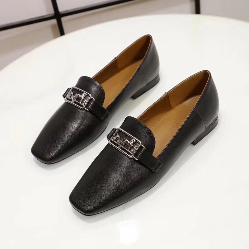 Hermes Time Loafers In Black Goatskin