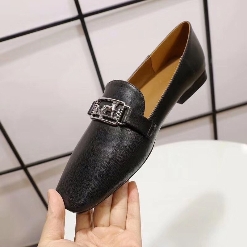 Hermes Time Loafers In Black Goatskin