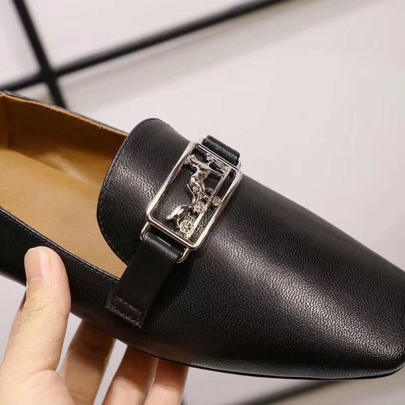 Hermes Time Loafers In Black Goatskin