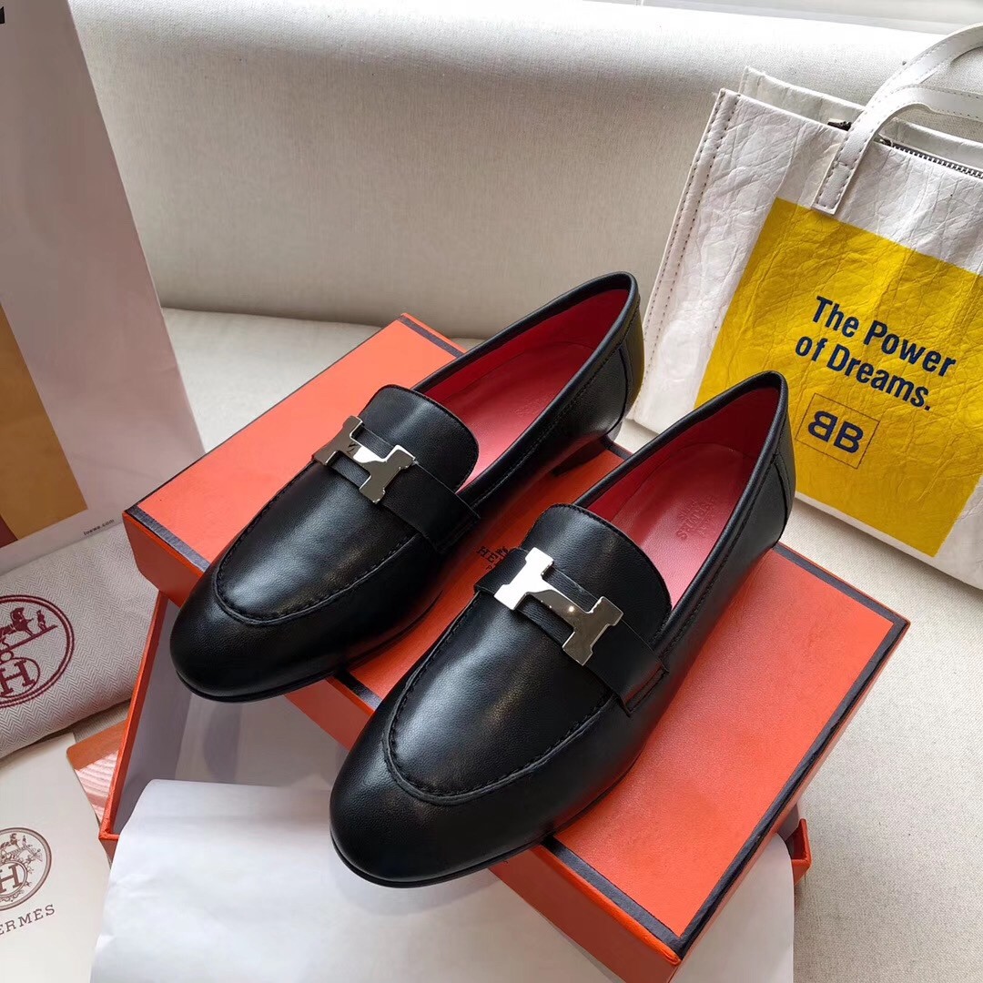 Hermes Paris Loafers In Black Goatskin