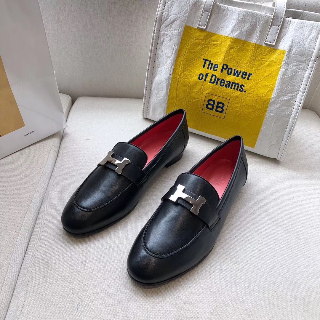 Hermes Paris Loafers In Black Goatskin