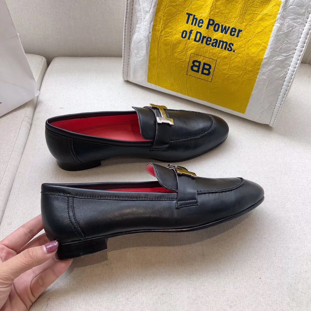 Hermes Paris Loafers In Black Goatskin