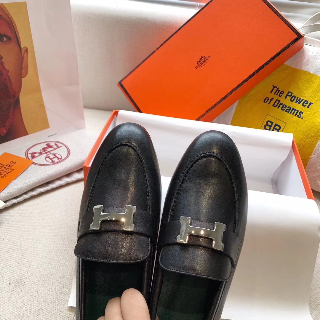 Hermes Paris Loafers In Noir Goatskin