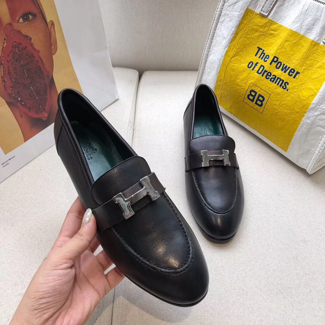 Hermes Paris Loafers In Noir Goatskin