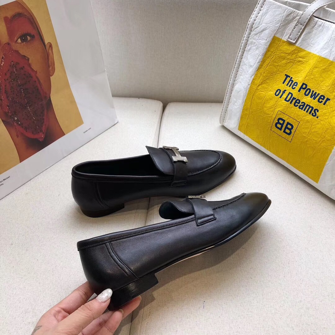 Hermes Paris Loafers In Noir Goatskin