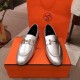 Hermes Paris Loafers In Silver Metallic Goatskin