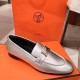 Hermes Paris Loafers In Silver Metallic Goatskin