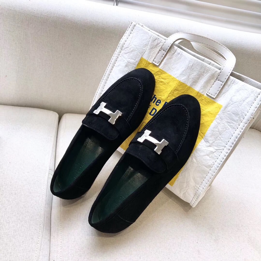 Hermes Paris Loafers In Black Velvet