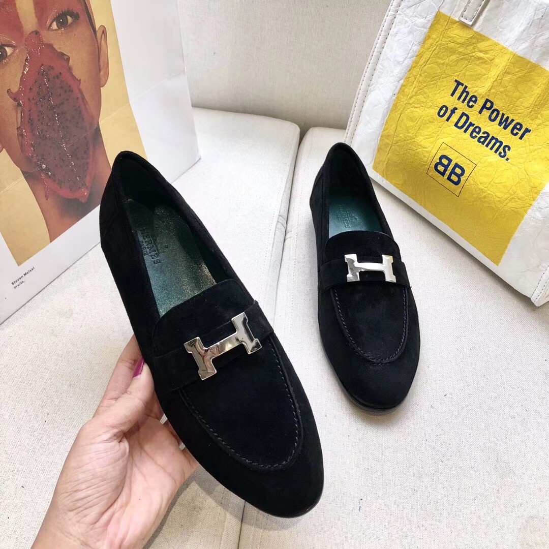 Hermes Paris Loafers In Black Velvet