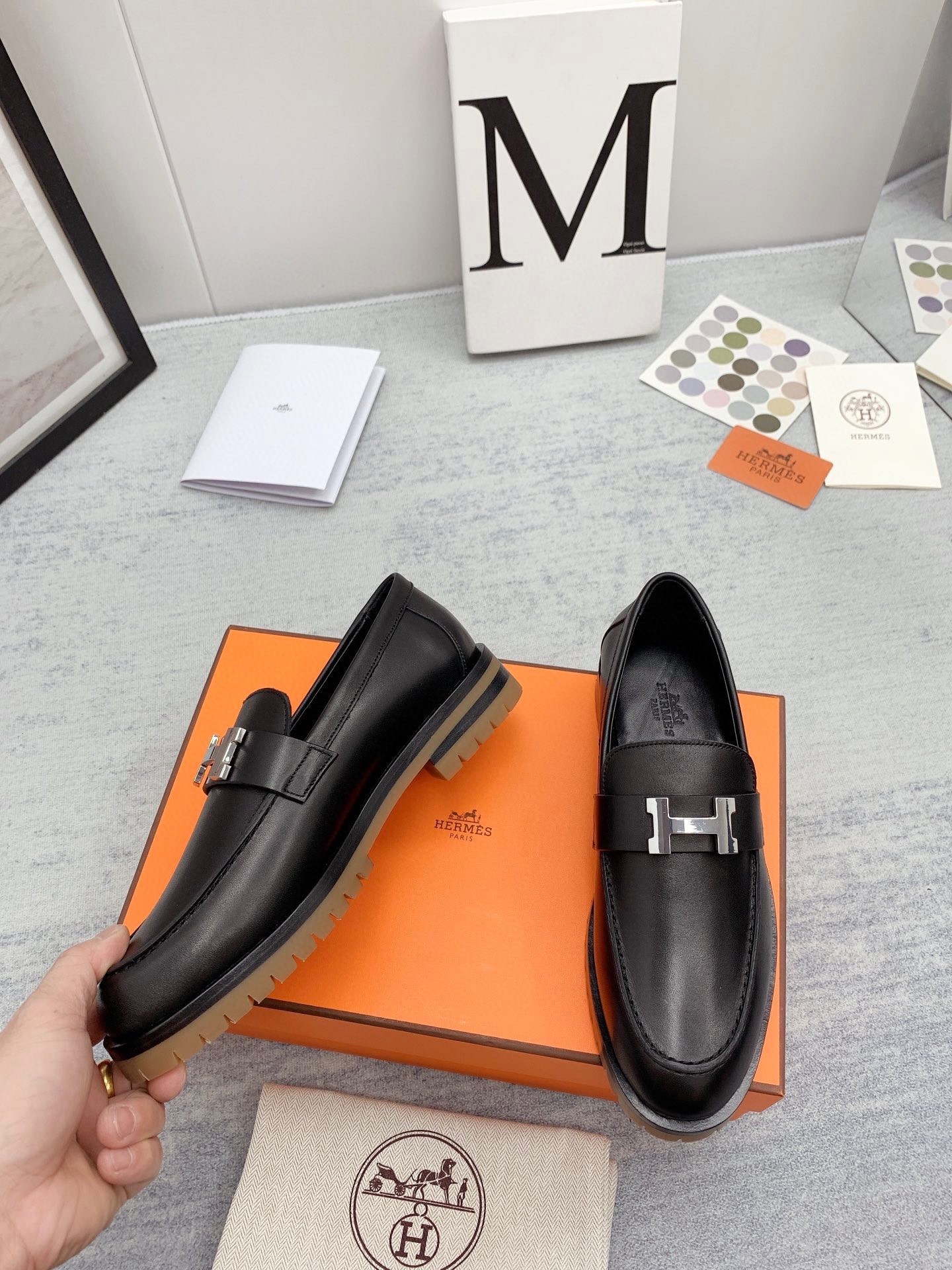 Hermes Women's Faubourg Loafers in Black Leather