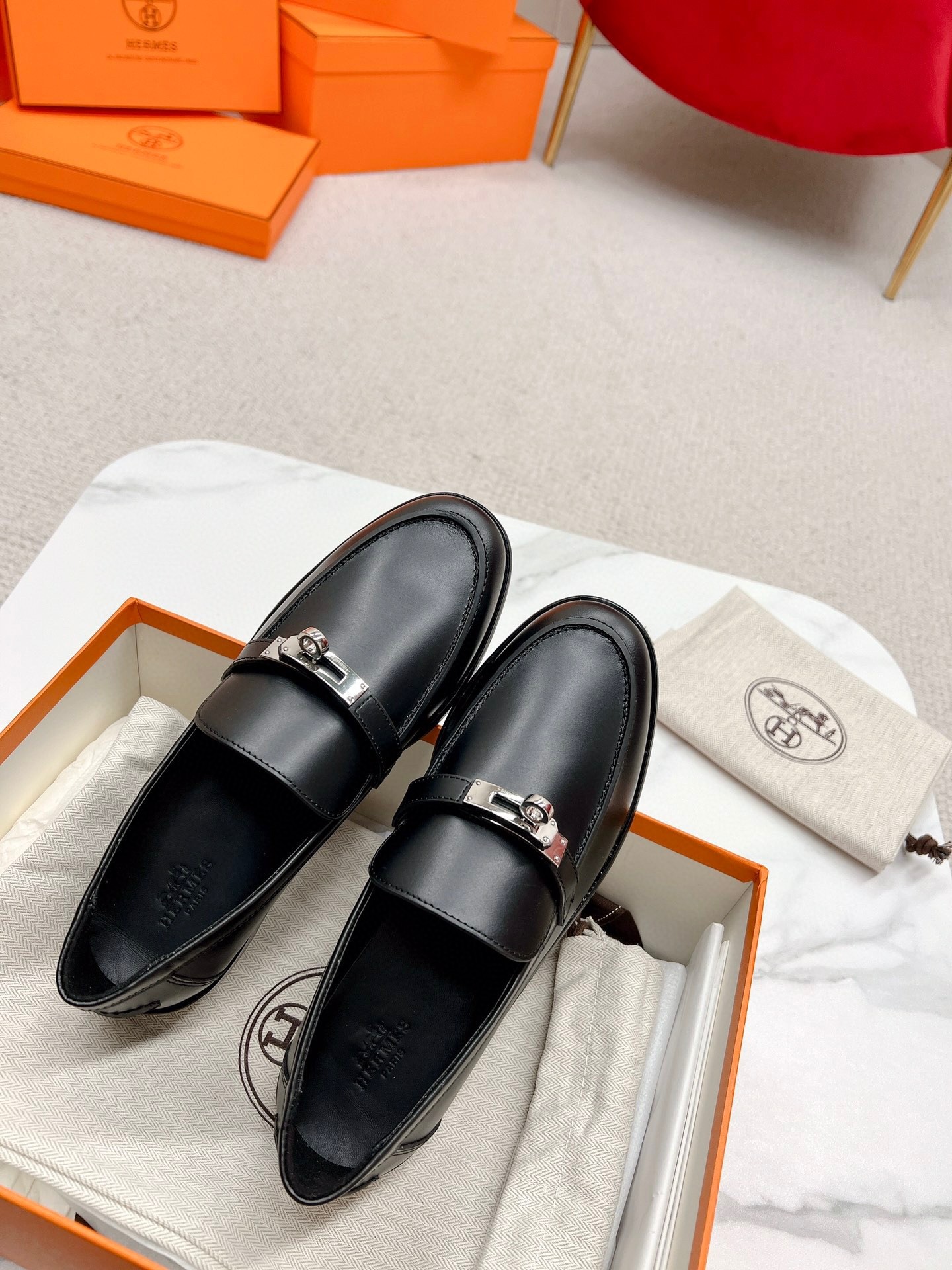 Hermes Women's Destin Loafers in Black Leather