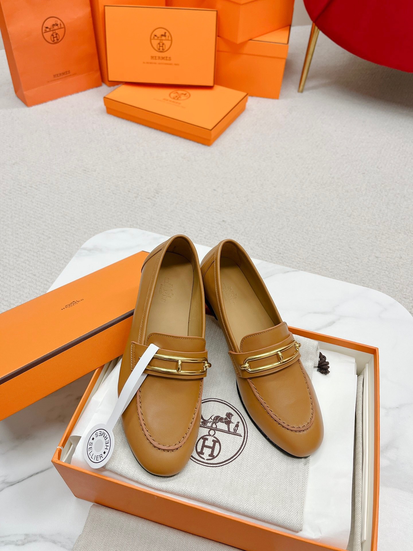 Hermes Women's Colette Loafers in Brown Leather