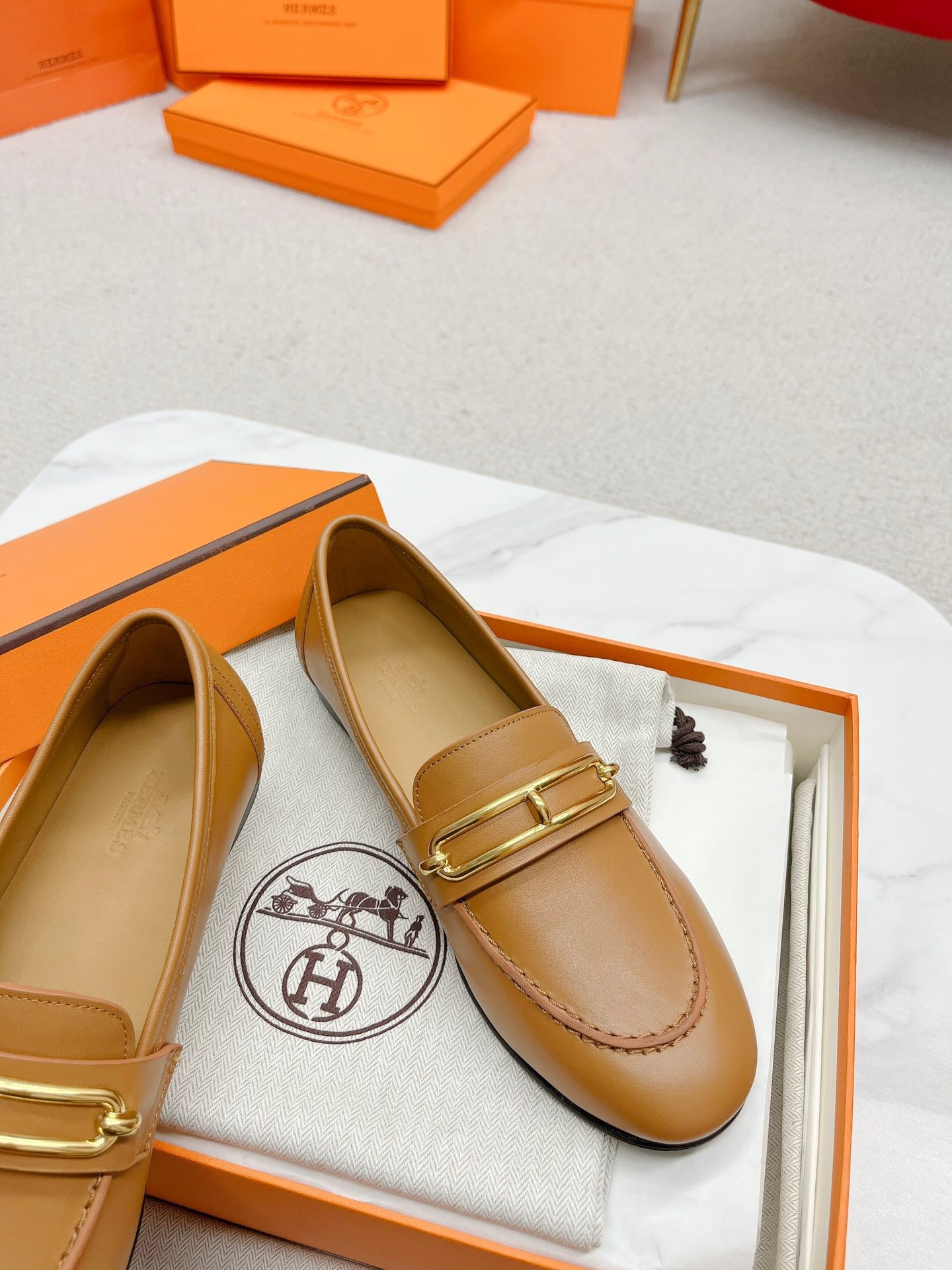 Hermes Women's Colette Loafers in Brown Leather