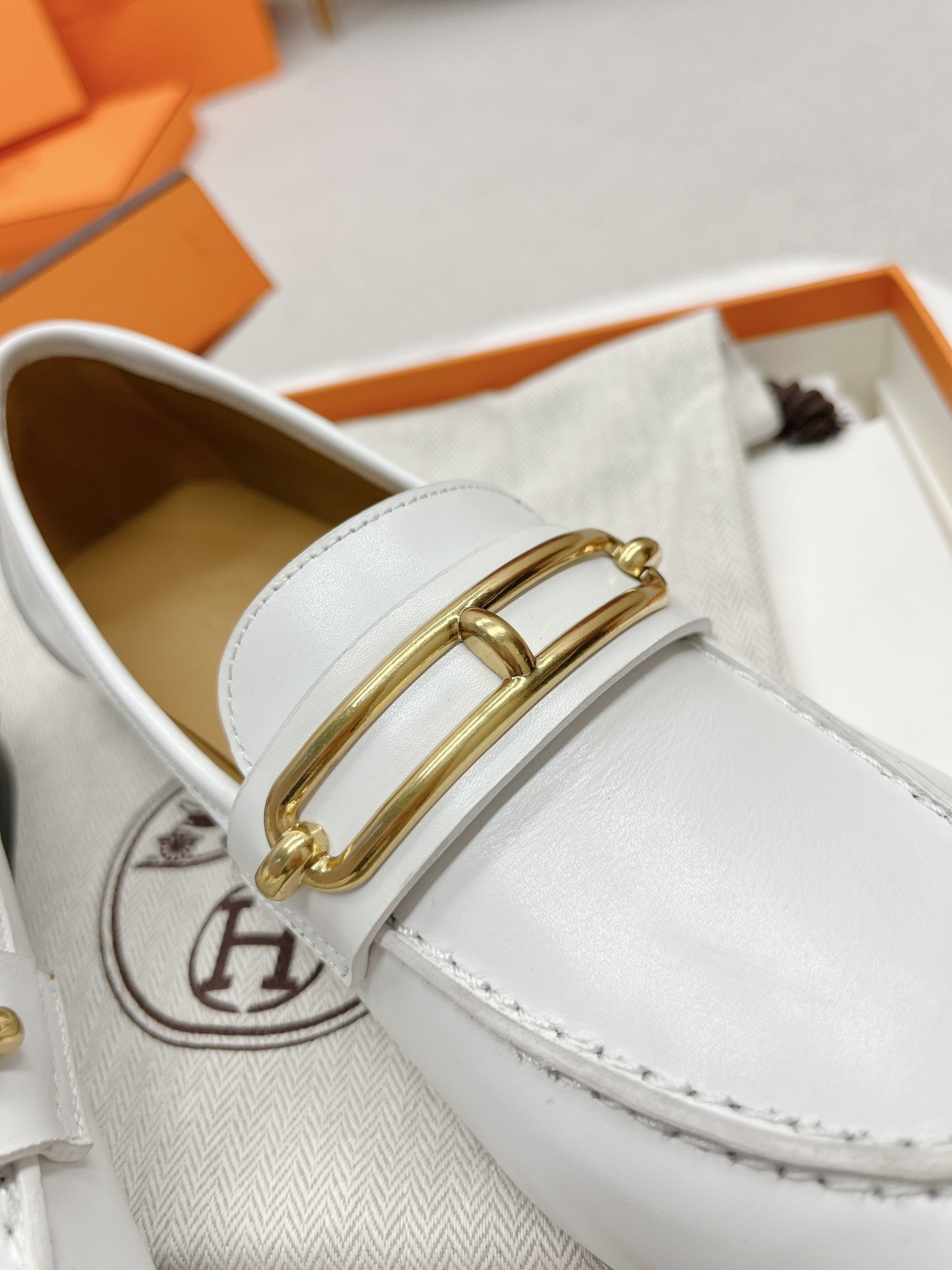 Hermes Women's Colette Loafers in White Leather