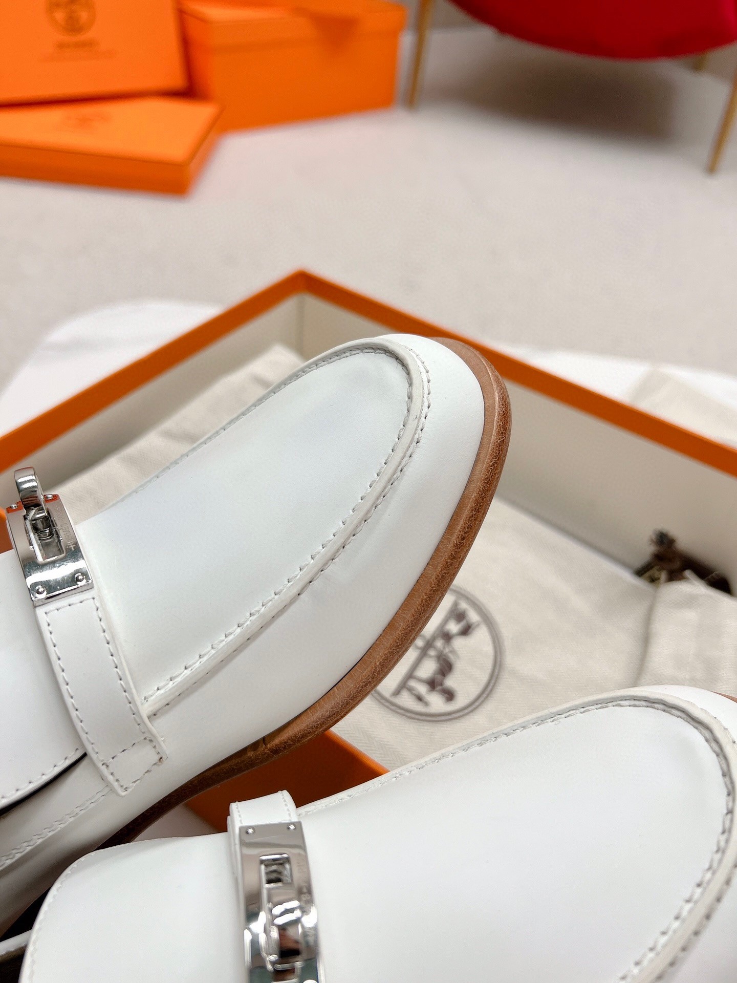 Hermes Women's Destin Loafers in White Leather