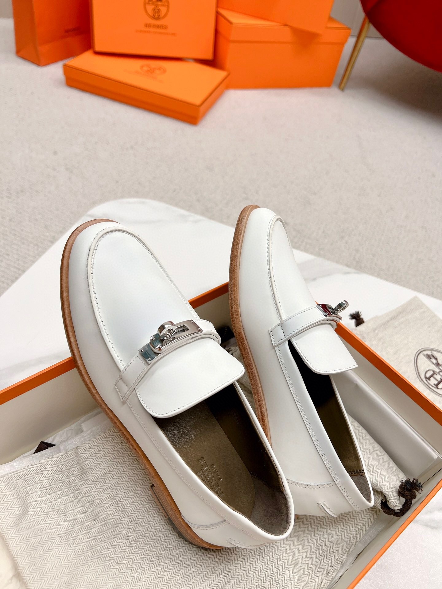 Hermes Women's Destin Loafers in White Leather