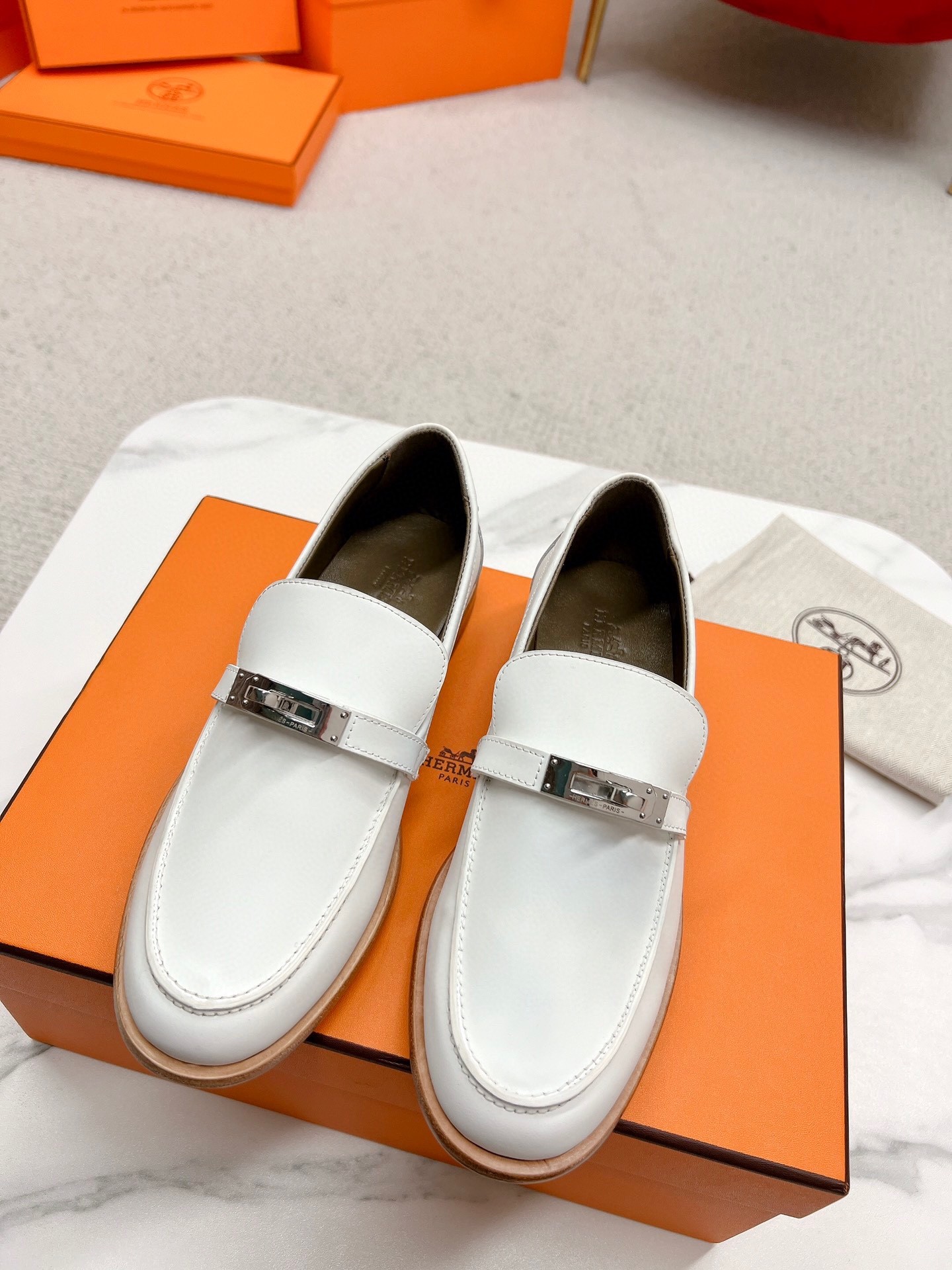 Hermes Women's Destin Loafers in White Leather