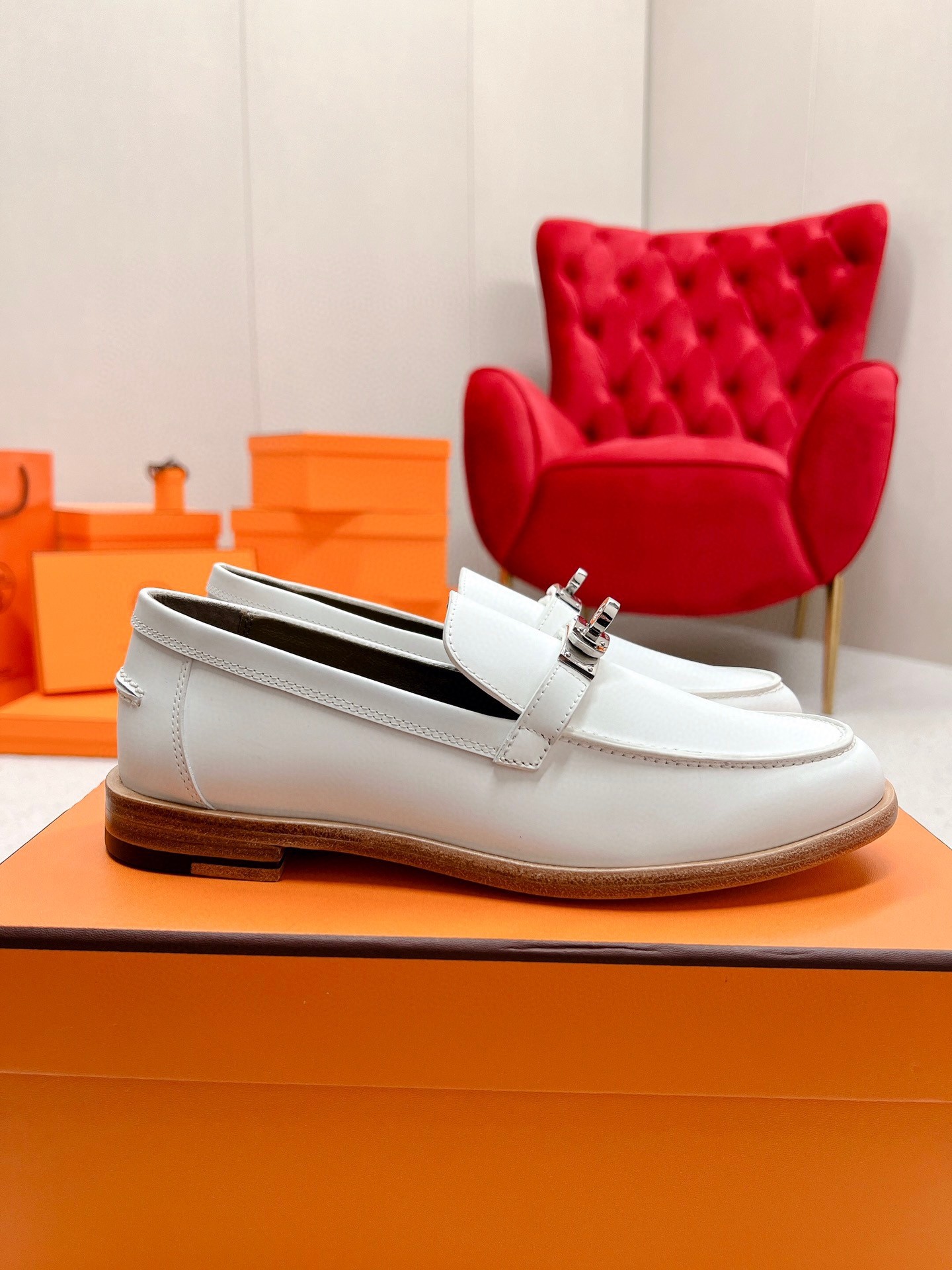 Hermes Women's Destin Loafers in White Leather