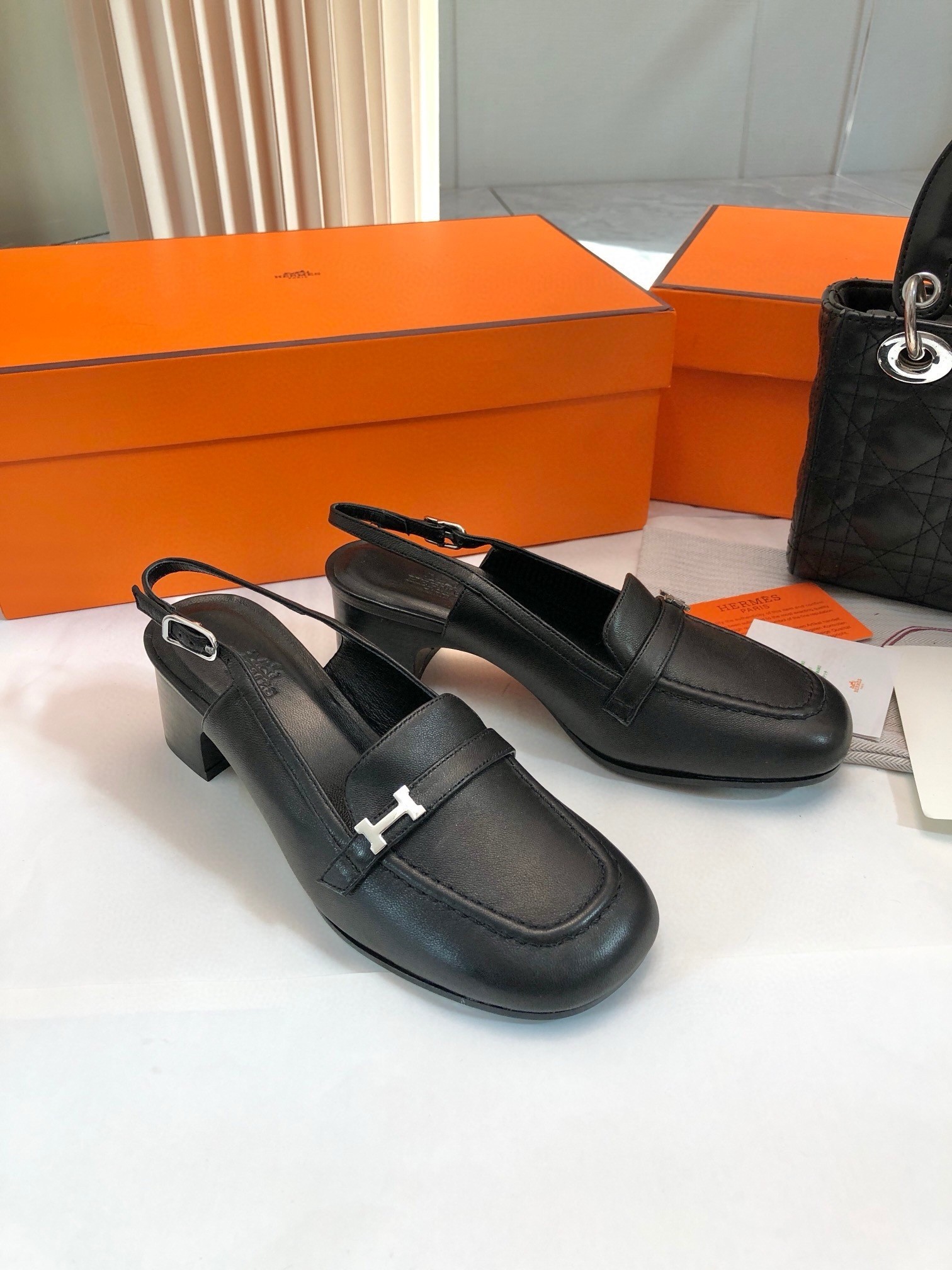 Hermes Infinie 50 Slingback Pumps in Black Leather