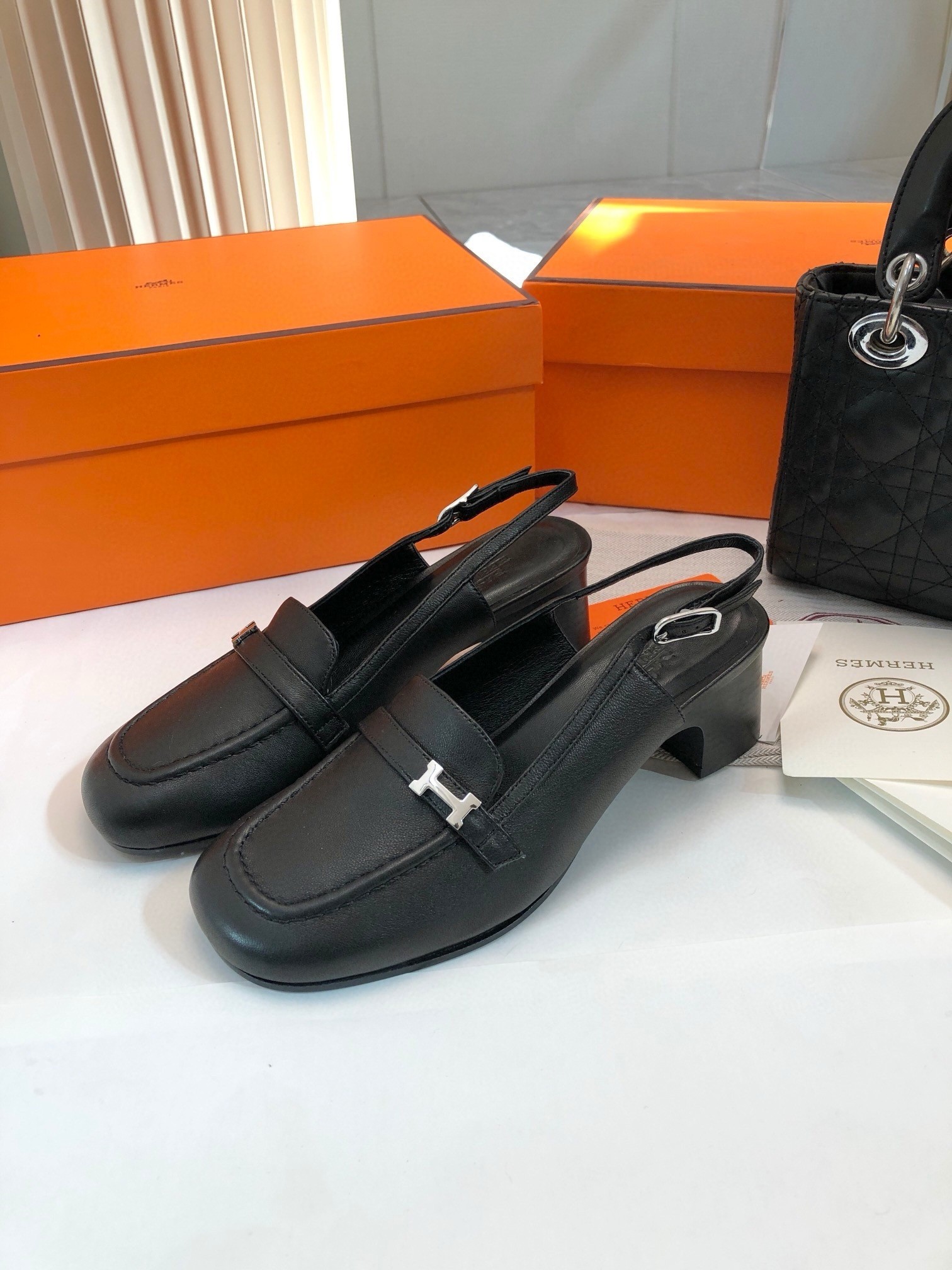 Hermes Infinie 50 Slingback Pumps in Black Leather