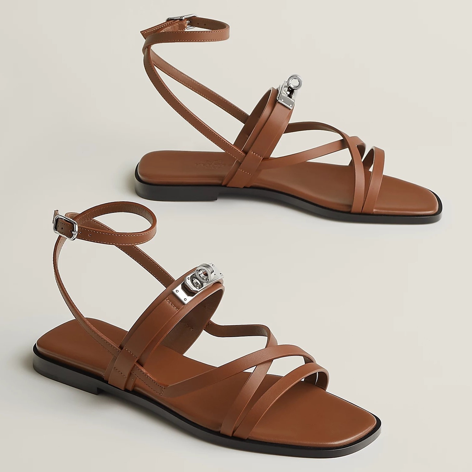 Hermes June Sandals in Brown Leather