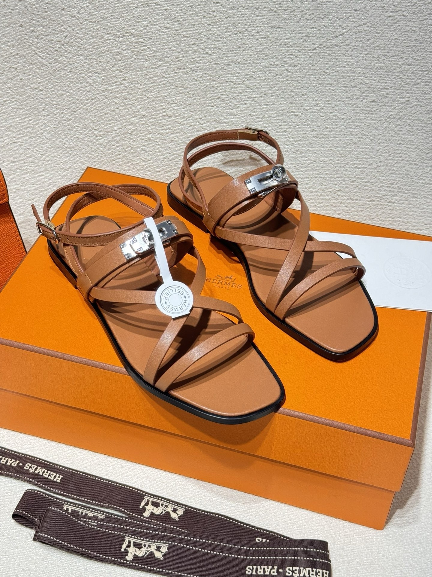 Hermes June Sandals in Brown Leather