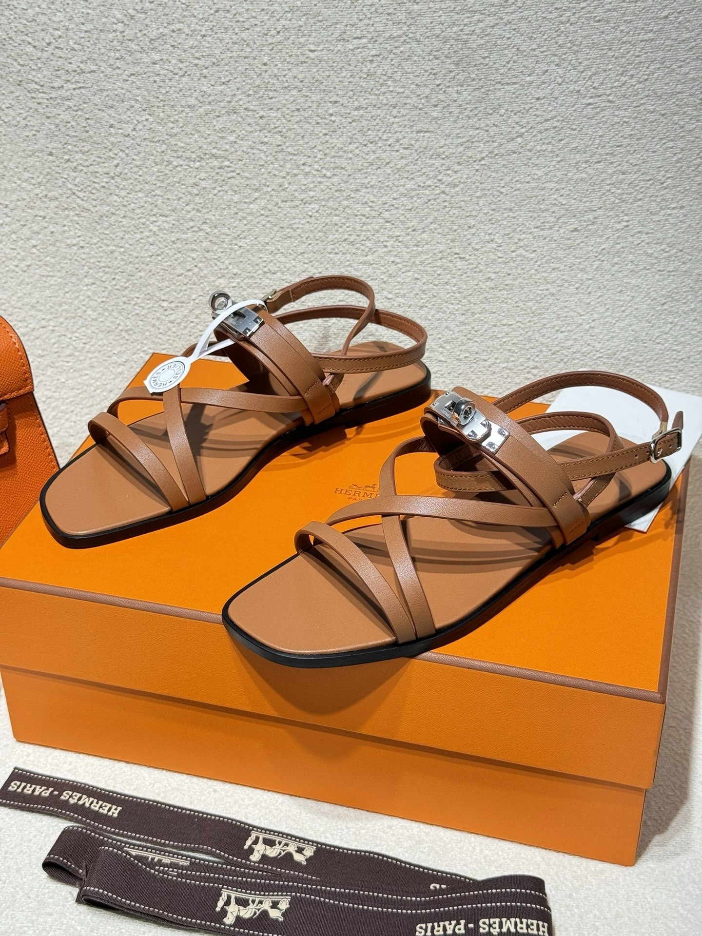 Hermes June Sandals in Brown Leather