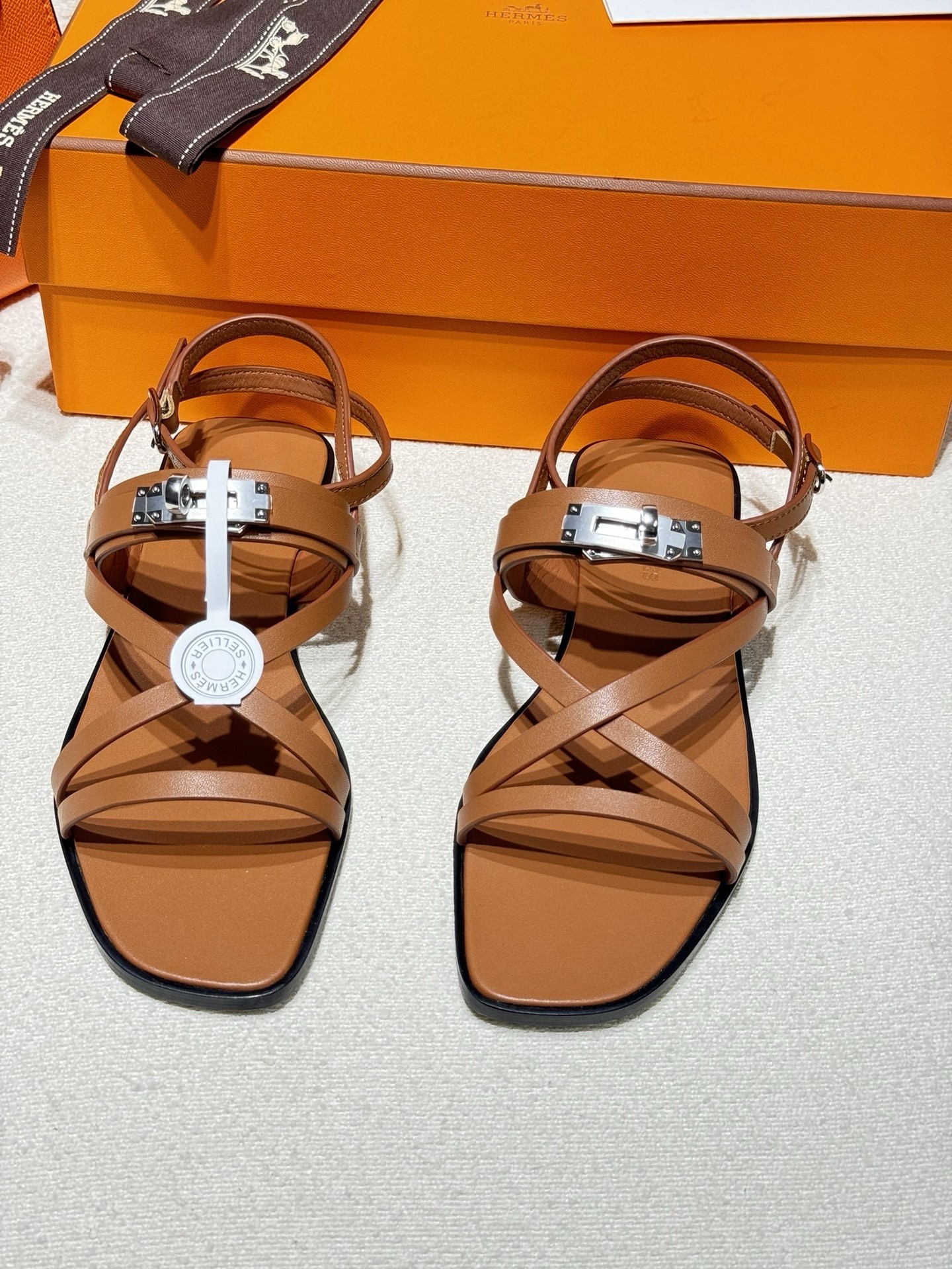 Hermes June Sandals in Brown Leather