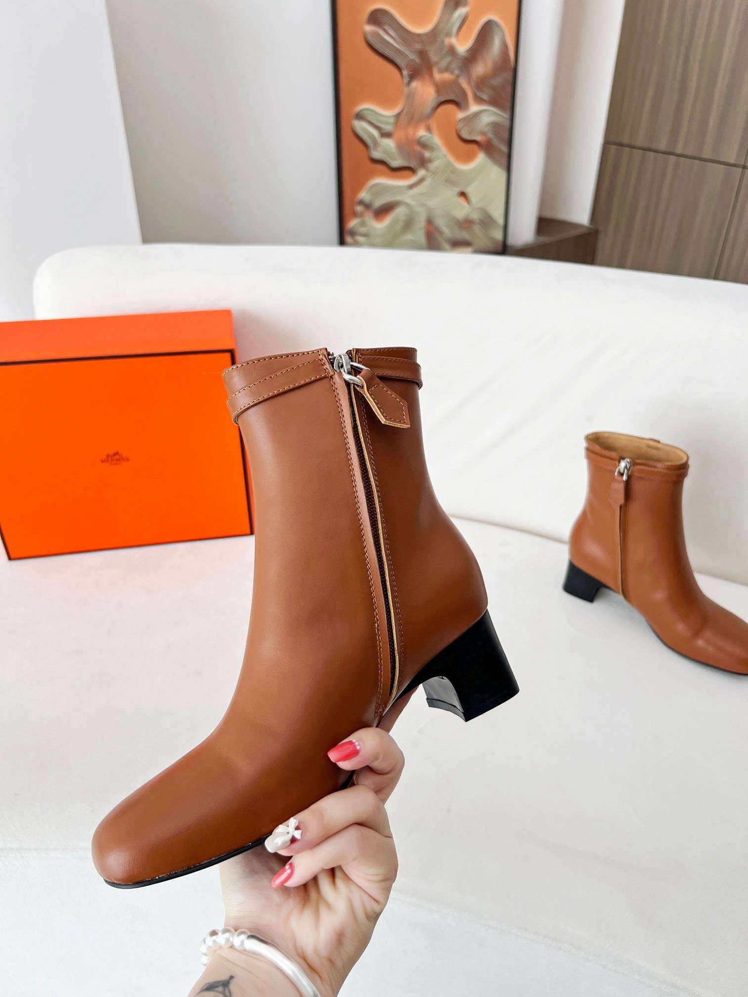 Hermes Imperial 50 Ankle Boots in Brown Calfskin