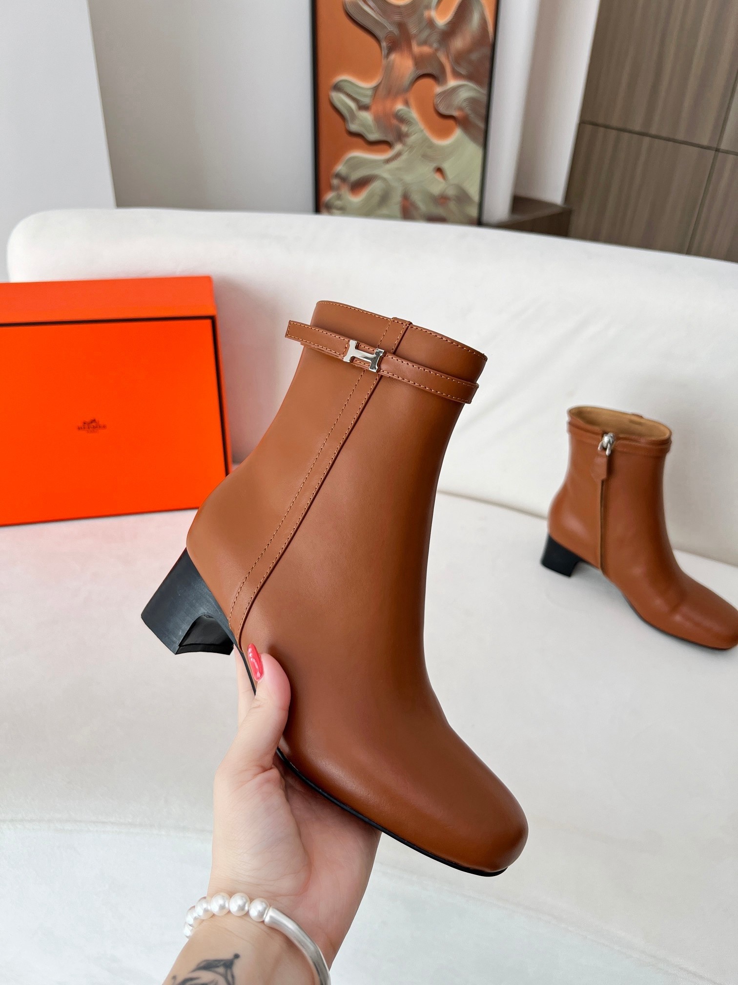 Hermes Imperial 50 Ankle Boots in Brown Calfskin