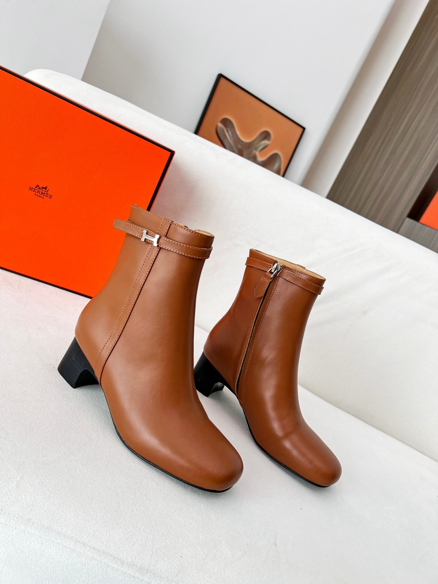 Hermes Imperial 50 Ankle Boots in Brown Calfskin